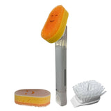 Smilyeez Grey Soap Dispensing Dish Wand Scrub Brush + 2 Cute NonScratch Sponge Heads