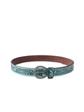 Celtic Women Genuine Leather Embossed Turquoise Floral Western Waist Accessory Silver Buckle