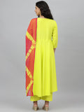 Anni Designer Women'S Cotton Blend Printed Anarkali Kurta Pant & Dupatta (Punji New Yellow_Xl_Yellow_X-Large),Yellow,XL,Cotton Blend,Anarkali,kurta, Dupatta