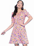 Oomph! Women'S Western & Fusion Wear Below Knee Shift Pink Dress In Crepe Fabric With Round Neck And Puff Sleeves - Md619M