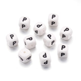 Beadthoven 100pcs Silicone Letter P Beads Bulk 12mm Cube Alphabet Silicone Focal Beads Loose White Rubber Assorted Letter Beads