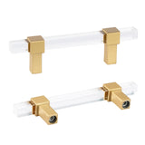 Peaha 10 Pack Kitchen Cabinet Handles Acrylic Drawer pulls 3 Inch Gold Cabinet pulls Square Clear Acrylic Dawer Handles for Kitc