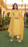 Alvami Viscose Women Printed Straight Kurta Pant With Dupatta Set, Yellow