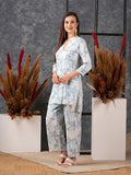 Anni Designer Women'S Cotton Blend Printed Ethnic Co-Ord Set (Dakal Blue_S_Blue_Small),Blue,S,Cotton Blend,Classic,Kurta