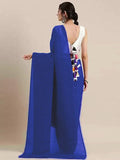 Satrani Womens Knit Pure Georgette Saree (2594S214N_Royal Blue)