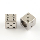 Ipotkitt 20 pcs Antique Silver Alloy Dice European Beads Tibetan Style Cube Square Spacer Large Hole Beads for DIY Jewelry Makin