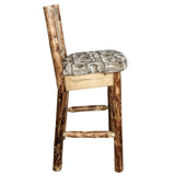 Montana Woodworks Glacier Country Collection Barstool With Upholstered Seat, Woodland Pattern, Laser Engraved Wolf Design, Stain