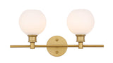 Living District Collier Industrial Mid-Century Modern 2 Light Entryway And Bathroom Wall Sconce In Brass And Frosted White Glass