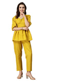 Stylum Women's Embroidered Cotton Blend Co-Ord Set (IN, Alpha, 2XL, Regular, Yellow)