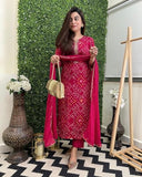 Anni Designer Women'S Rayon Blend Straight Printed Kurta With Pant & Dupatta (Turae Rani-Vks01_M_Pink_Medium),Pink,M,,,