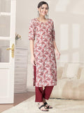 Pinkmint Kurta Set For Women Cotton Printed Straight Kurta With Pant (Pack Of 1) Multicolor27 M