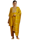 Libas Gerua Women's Silk Blend Kurta Sets (35634_Yellow
