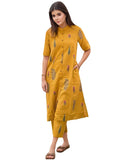 Anni Designer Women'S Rayon Viscose Printed A-Line Kurta With Pant (Barkat Yellow-Vks02_M_Yellow_Medium),Yellow,M,,,