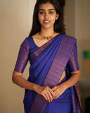 Flosive Womens Kanjivaram Silk Saree With Handloom Weaving Work With Blouse (Royal Blue)