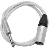 Seismic Audio - SATRXL-M3White - 3 Foot White XLR Male to 1/4 Inch TRS Patch Cables- 3' Professional Audio Balanced XLR-M to 1/4