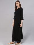 Idalia Rayon Solid A-Line Black Kurta Set For Women Stylish Boat Neck Design Kurta Set With Pant Black 4Xl