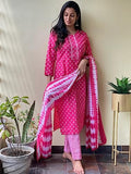 Anni Designer Women'S Cotton Blend Straight Printed Kurta With Pant & Dupatta (Noor Pink-Sm_S_Pink_Small),Pink,S,Cotton Blend,Regular,
