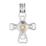 Vie jeune 10pcs Bright Silver Cross Flower Charms Pearl Cage Locket Beads Cage Pendant Necklace Jewelry Making Supplies-For Oyst