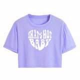 Toplot Text Printed Round Neck Crop Top For Women (Baby-Crop-Top-5200-Purple-M),Purple,,B0DCTHR5NP