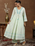 Libas Green Georgette Embroidered Kurta Sets For Women Green L