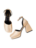 Shoetopia Square Toe Golden Platfrom Block Heel Court Pump For Women & Girls /Eu40,Gold,7,B0DJJXMWV5
