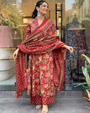 Anni Designer Women'S Rayon Blend Anarkali Printed Kurta With Palazzo & Dupatta (Cia Red-Vks01_S_Red_Small),Red,S,Rayon Blend,Anarkali,