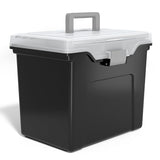 STAPLES File Folder Tote, Portable Filing Box, Letter Size Hanging Folders, Security Latch & Built-In Lid Organizer, Black/Clear
