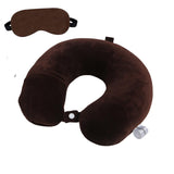 Atevon Premium Brown Neck Pillow And Eye Mask Combo For Airplane Travel Comfortable Velvet Sleeping Eye Mask Included