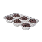 Restaurantware Pastry Tek 9.5 x 6.5 x 1.5 Inch Muffin Tins 25 Disposable Cupcake Pans - 6 Cavities Standard Size Silver Aluminum