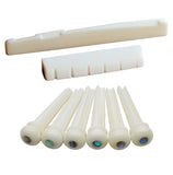 Blisstime 6 String Acoustic Guitar Bone Bridge Saddle and Nut and 6pcs Guitar Bone Bridge Pins Made of Real Bone