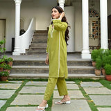 Anni Designer Women'S Cotton Blend Solid Ethnic Co-Ord Set (Thara Mehandi_M_Green_Medium),Green,M,Cotton Blend,Regular,Kurta