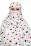 Crr Retail Cotton Short Scarf With Face Mask For Women, White Star Print, Universal Size, Breathable Uv Protection For Driving A