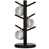 Dorhors Mug Holder Tree,Coffee Cup Holder with 6 Hooks, Wood Mug Rack for Counter,Coffee Bar Accessories and Orgnizer Station,Bl