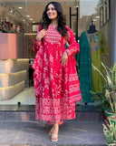 Gosriki Women'S Rayon Blend Printed Anarkali Kurta With Pant & Dupatta (Chachi Pink-Gs_Xl_Pink_X-Large),Pink,,B0DZ2WDQTH