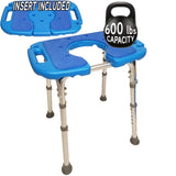 Atlas Deluxe Bariatric Shower/Bath Bench, 600lb. Capacity, Padded with Cutout and Insert. Heavy Duty Shower Chair/Stool with Adj