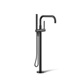 KOHLER T97328-4-BL Purist Floor-Mount Bath Filler Trim with Handshower, Single Lever Handle Bathtub Faucet, 1.75 GPM Handshower,