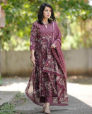 Alvami Women Anarkali Kurta And Pant Set With Dupatta (Xl) Maroon