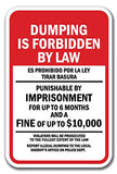 Dumping is Forbidden by Law ES Prohibido Por La Ley Tirar Basura Punishable by Imprisonment for Up to 6 Months and Fine Sign 12