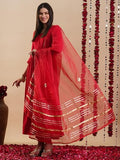 Anni Designer Women'S Rayon Blend Anarkali Solid Kurta With Pant & Dupatta (Jaynti Red-Vks01_S_Red_Small),Red,S,Rayon Blend,Regular,