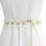 Syga WomenS Pearl Waist Chain With Golden Beaded Tassel Design Stretchable Kamarband Suitable Size For Waist 2636Inch