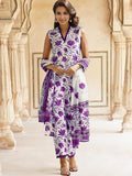 Shienzy Dupatta Set || Kurta Set || Kurta Pant Set || Ethnic Set || Sleeveless Kurta Set For Women Purple 3Xl