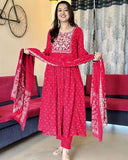 Anni Designer Women'S Rayon Viscose Embroidered Anarkali Kurta With Pant & Dupatta (Kanota Pink-Vks05_Xl_Pink_X-Large),Pink,XL,Rayon,Anarkali,