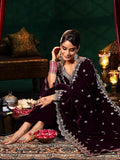 Libas Womens Embellished Velvet Straight Kurta With Trousers And Dupatta Burgundy S 39038
