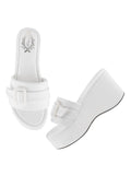 Shoetopia Women'S White Platform Slip-On Sandals Chunky Wedge Slides With Buckle Strap Stylish Comfortable Durable Perfect For Casual & Party Eu39,White,6,B0DDJG2GT3