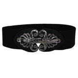 Syga Women Cinch Belt, Pu Leather Stretchy Waist Belt With Antique Abstract Metal Buckle, Retro Style