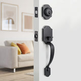 Natsukage Front Door Handle Heavy Duty Entry Lock Matte Black Entrance Set With Single Cylinder Deadbolt and Knob Handle, Revers