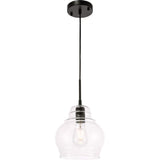 Living District Indoor Modern Home Decorative Bright Ceiling Pierce 1 Light Black And Clear Seeded Glass Pendant