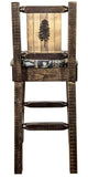 Montana Woodworks Homestead Collection Barstool With Upholstered Seat, Woodland Pattern, Laser Engraved Pine Tree Design, Staine