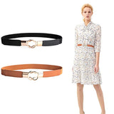 Palay Black & Brown 2Pcs Women Elastic Thin Waist Cinch Belt For Girls Accessories