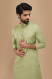Manyavar Elegant Selfdesign Full Sleeves Kurta And Churidar Set For Men - (Green, X-Large)